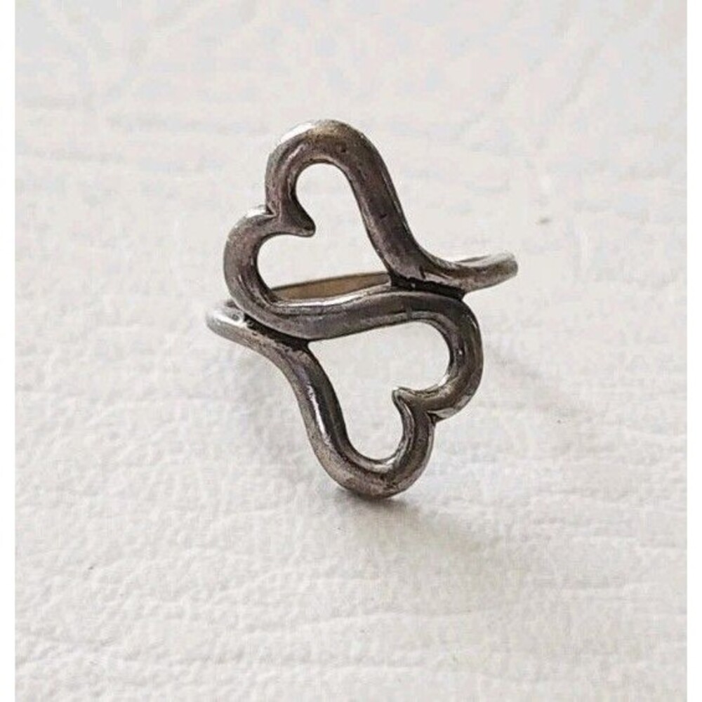 925 Sterling Silver Women's Love Double Open Heart Ring 5.25